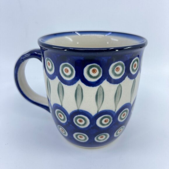 vintage boleslawiec polish pottery mug "peacock" pattern handcrafted - Picture 4 of 6